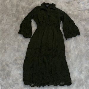 Chic Long Sleeve Lace Dress in Deep Green